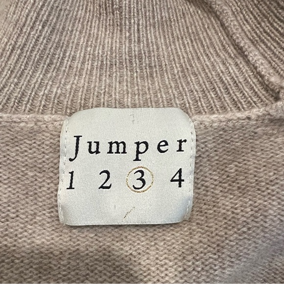 Jumper1234 Mockneck Cashmere Striped Sleeve Sweater in Camel (Sz 3 / L) - Picture 5 of 7